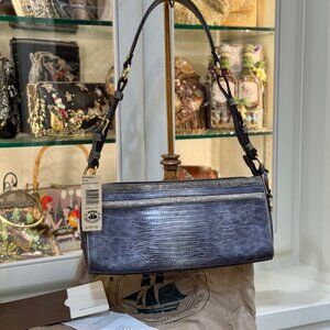 BRAHMIN "Marcy" NWT Shoulder Bag in Steel Grey Pardalis Lizard-Embossed Leather